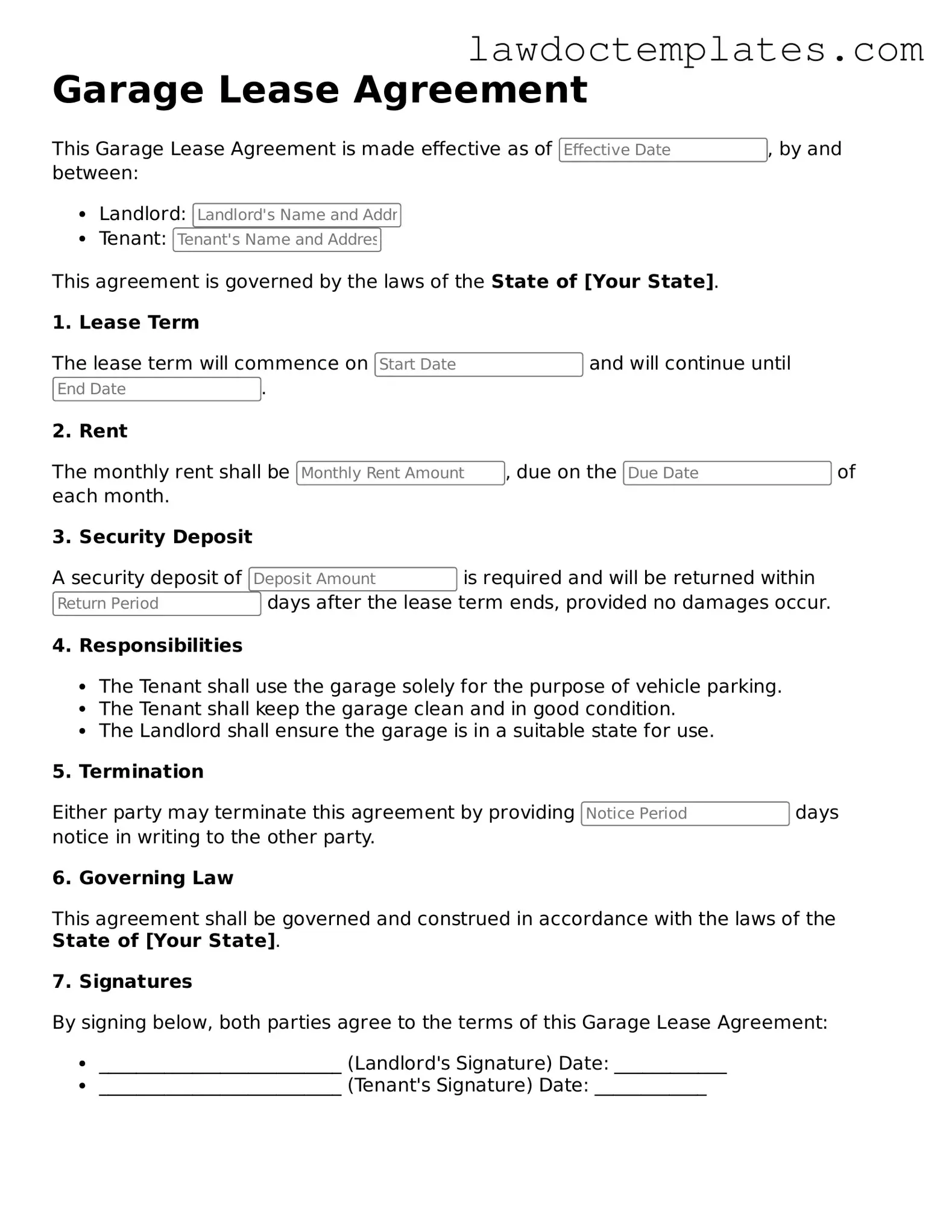Blank Garage Lease Agreement Document