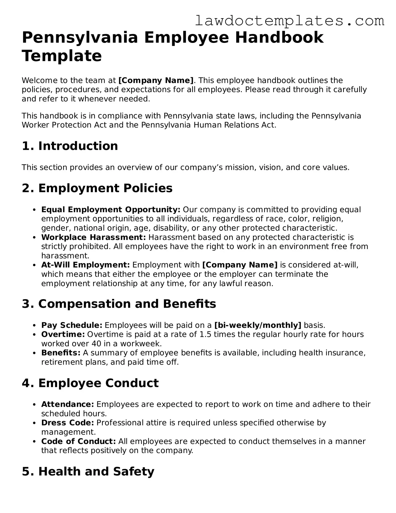 Employee Handbook Document for Pennsylvania State