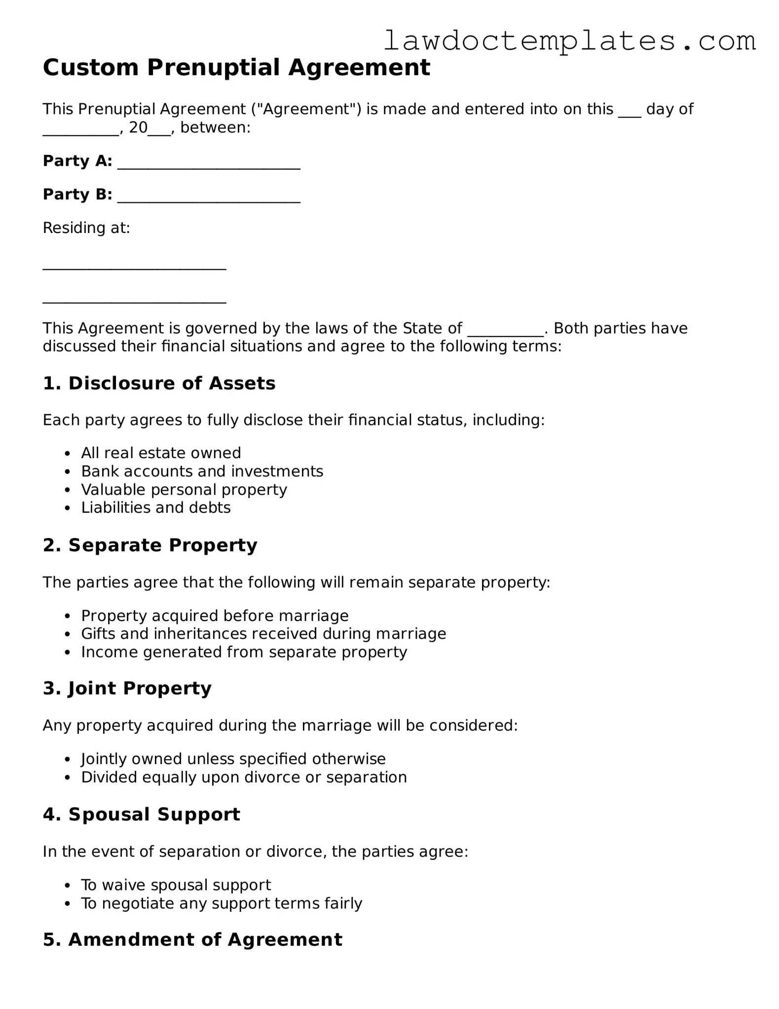 Blank Prenuptial Agreement Document