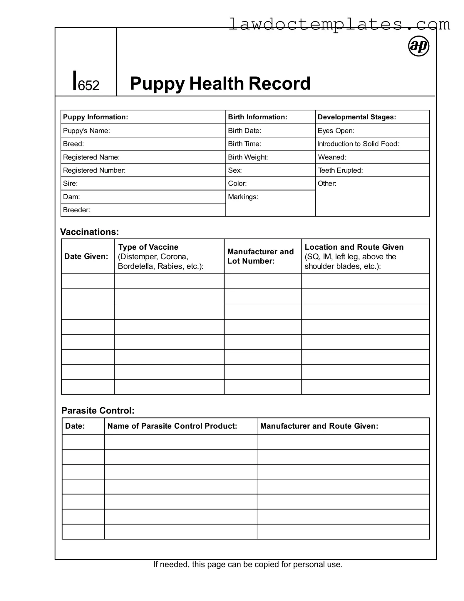 Fill Your Puppy Health Record Form