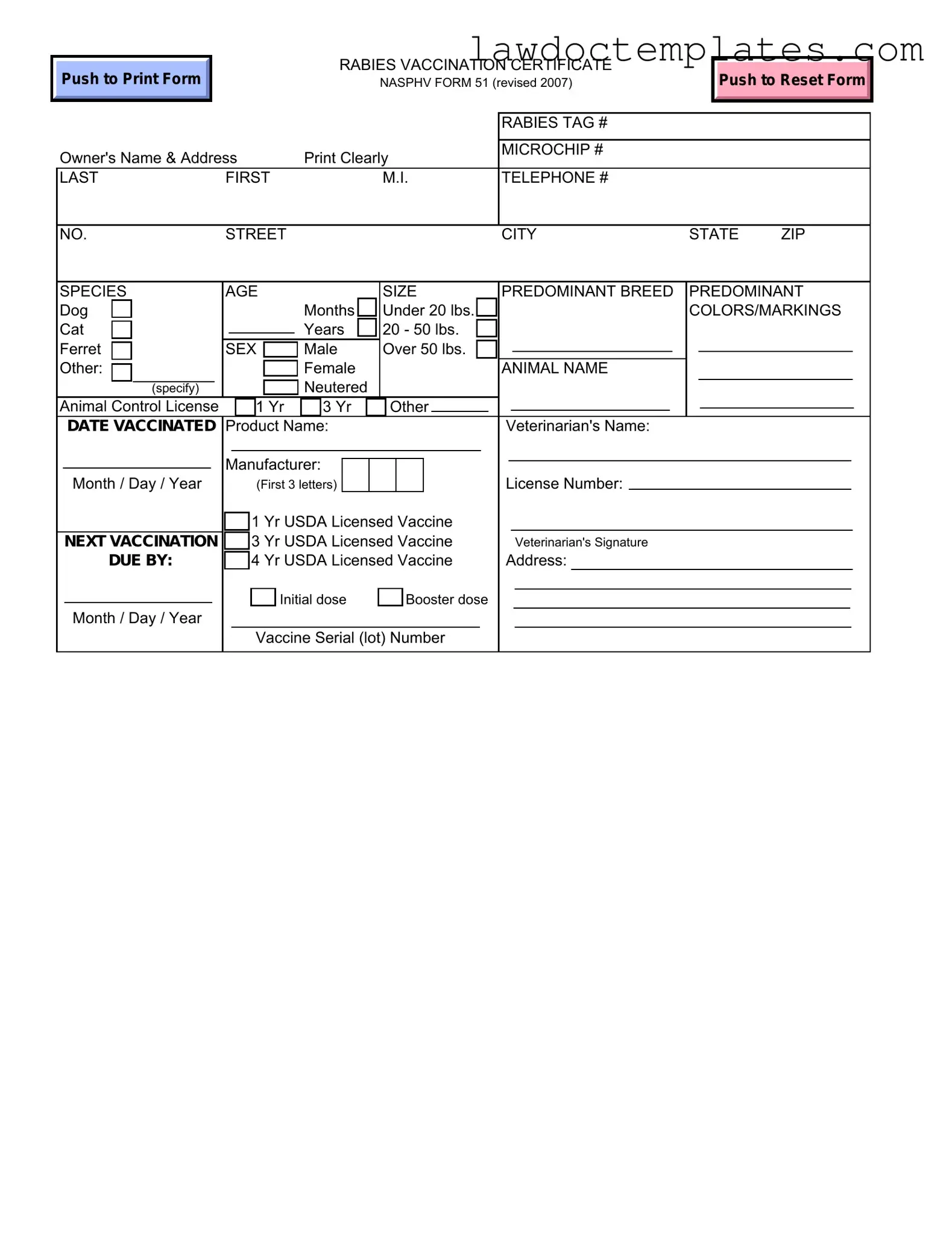 Fill Your Rabies Certificate Form