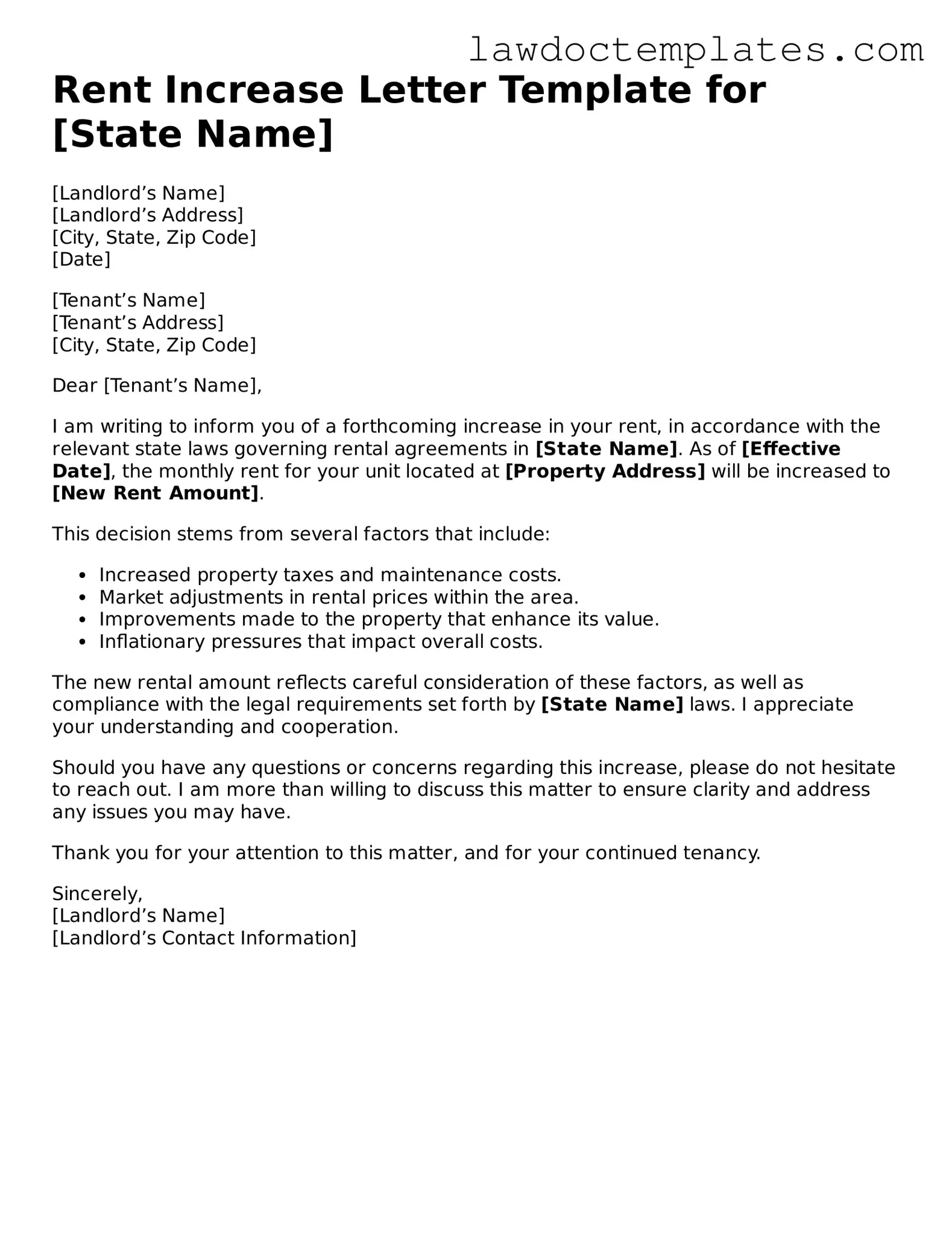Blank Rent Increase Letter Document