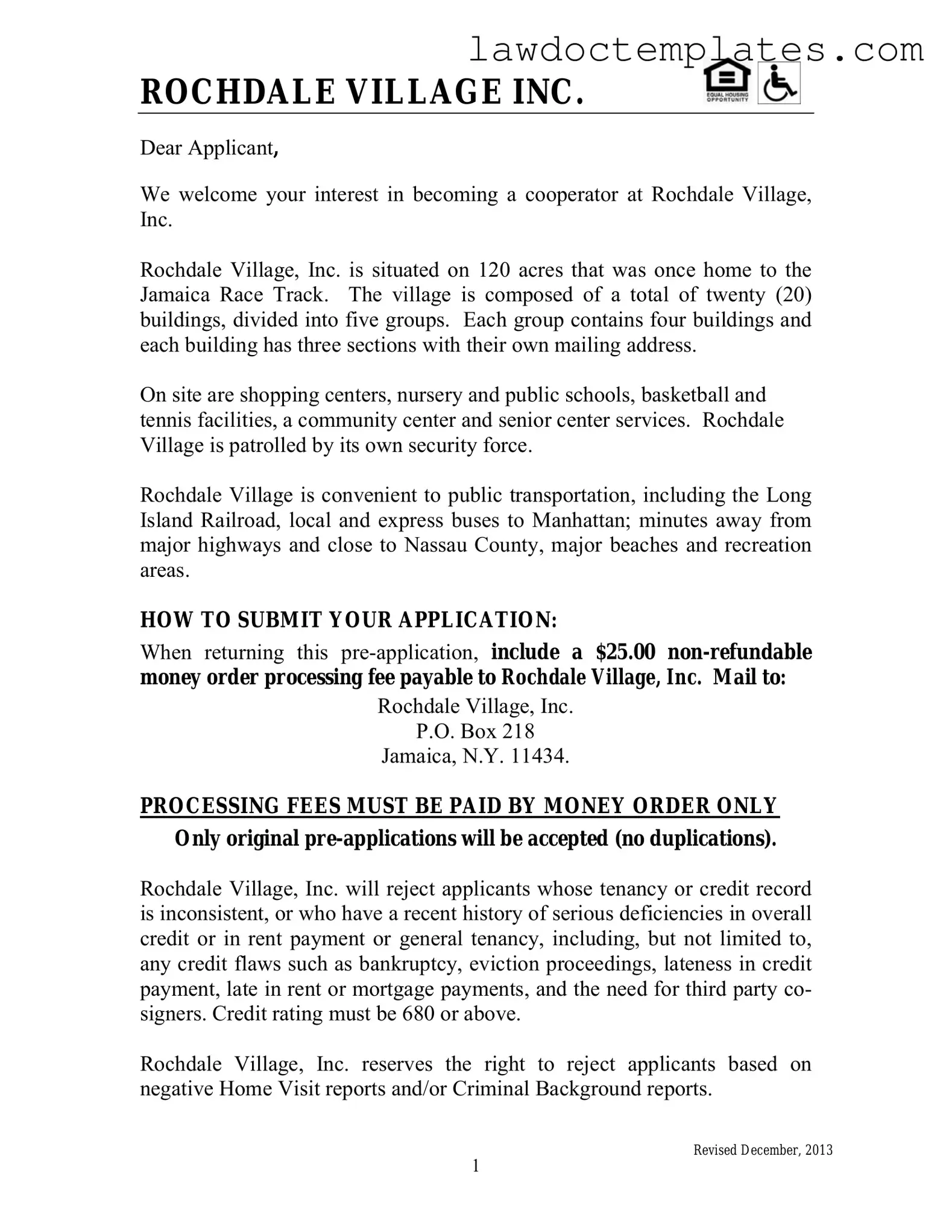 Fill Your Rochdale village application Form