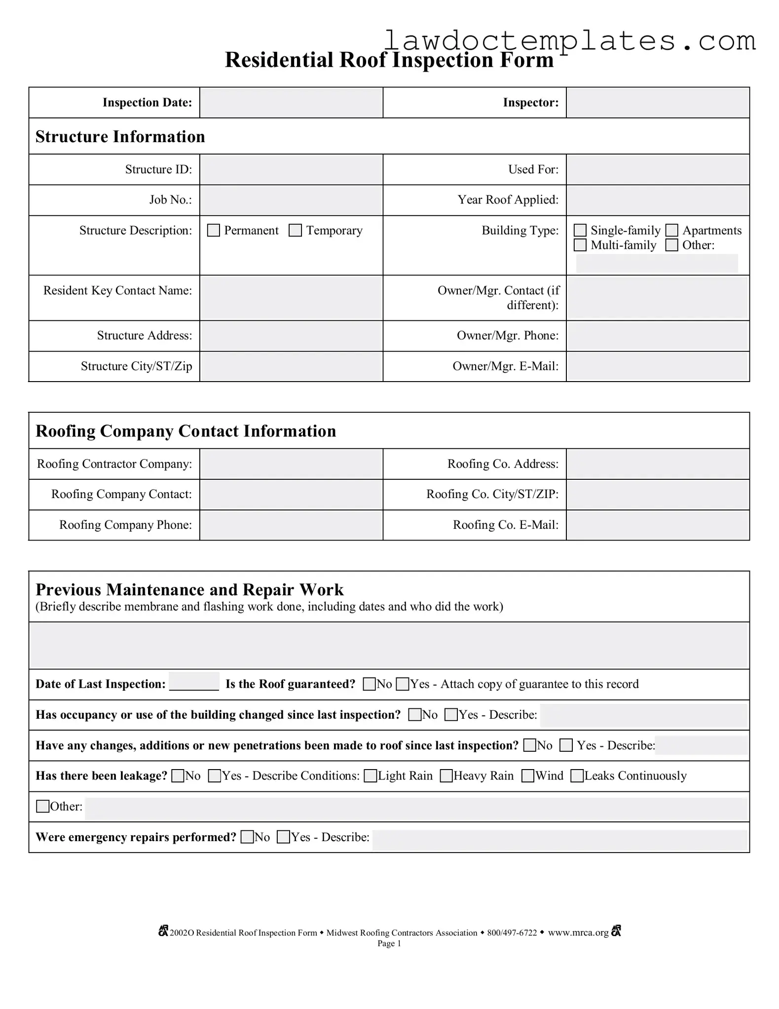 Fill Your Roof Inspection Form