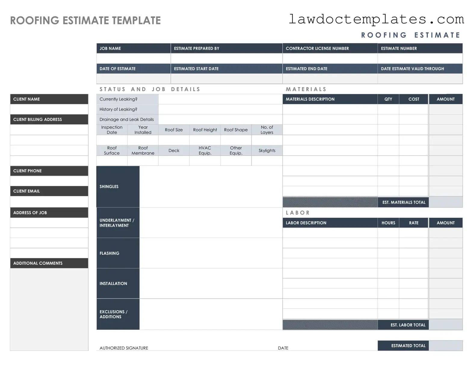 Fill Your Roofing Estimate Form