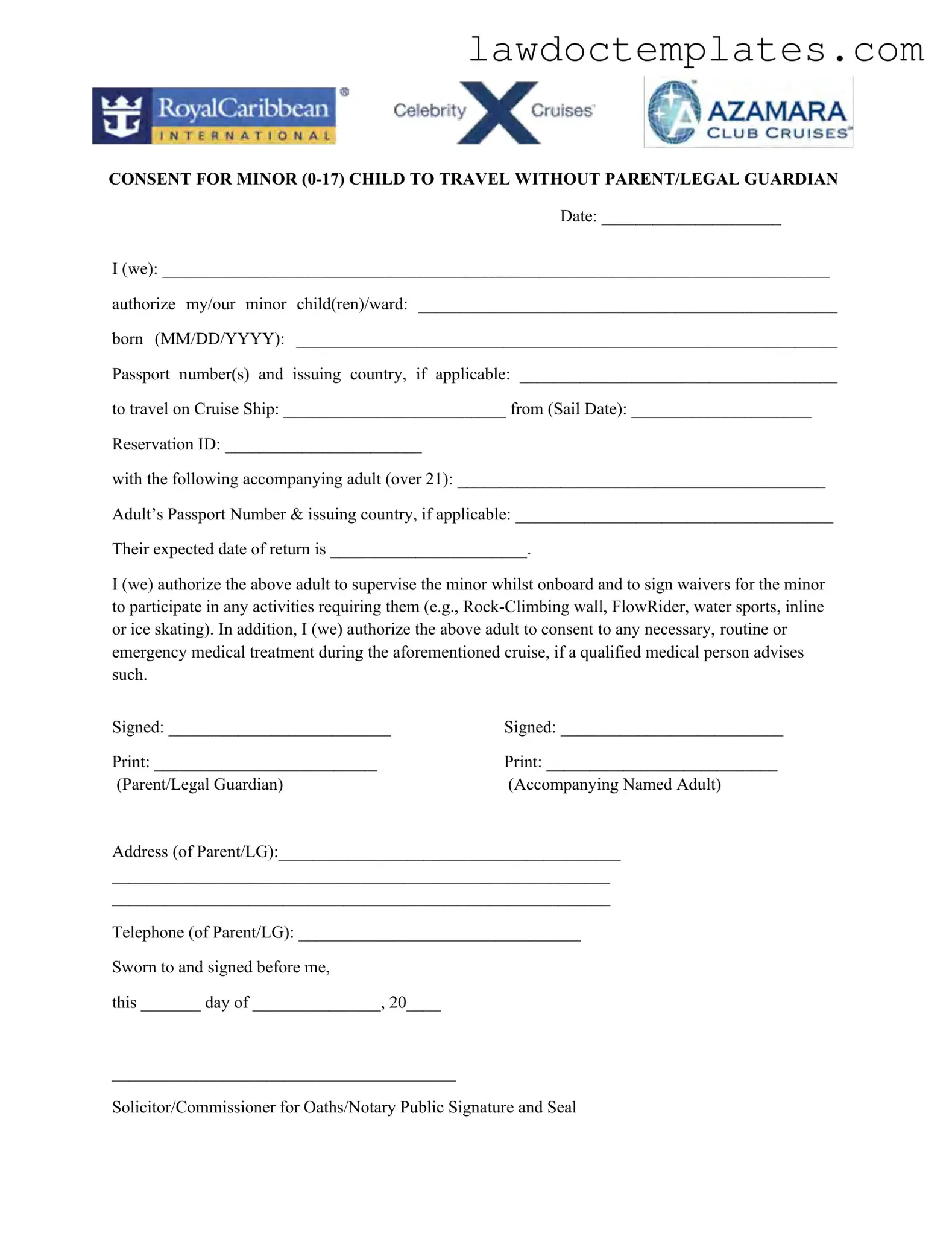 Fill Your Royal Caribbean Parental Consent Form