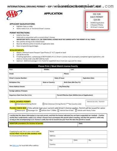 Fill Your Aaa International Driving Permit Application Form