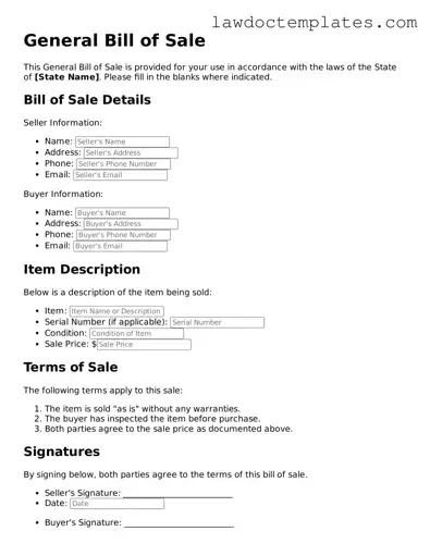 Blank General Bill of Sale Document