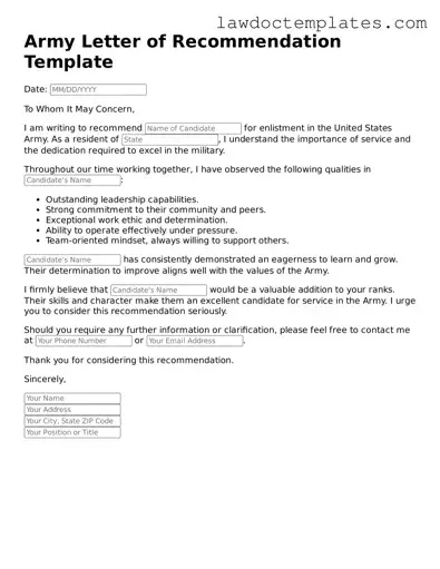 Blank Army Letter of Recommendation Document