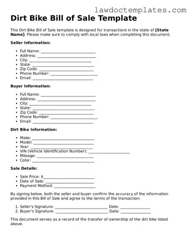 Blank Dirt Bike Bill of Sale Document