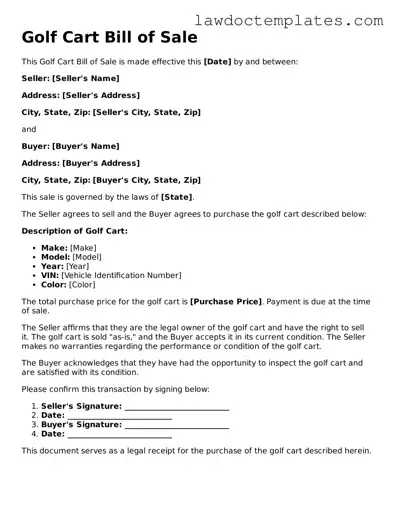 Blank Golf Cart Bill of Sale Document