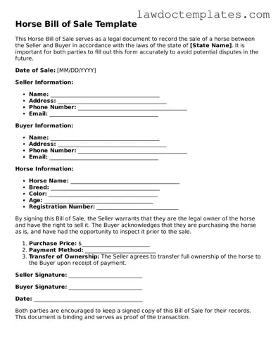 Blank Horse Bill of Sale Document