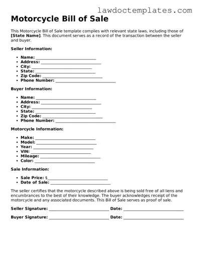 Blank Motorcycle Bill of Sale Document
