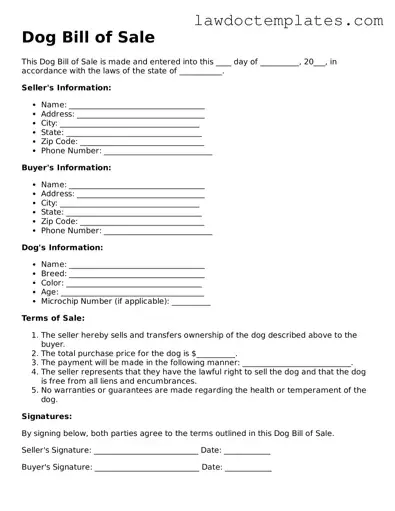 Blank Dog Bill of Sale Document