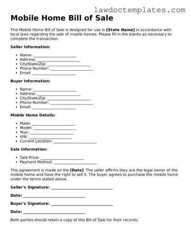 Blank Mobile Home Bill of Sale Document