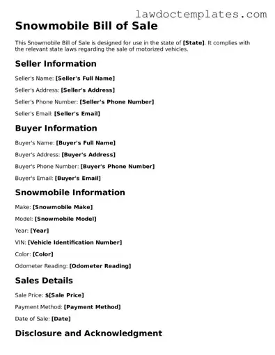 Blank Snowmobile Bill of Sale Document