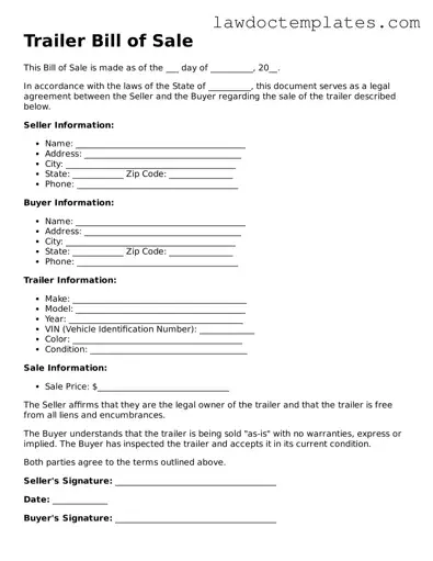 Blank Trailer Bill of Sale Document