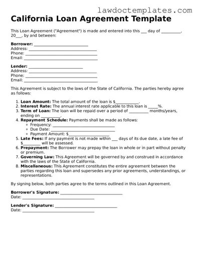 Loan Agreement Document for California State