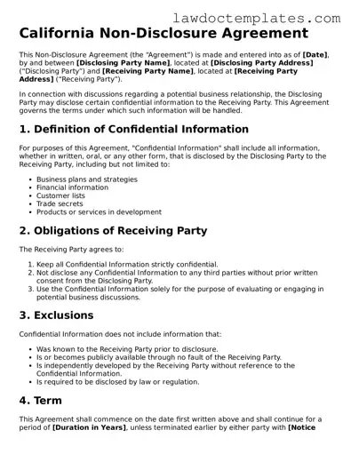 Non-disclosure Agreement Document for California State