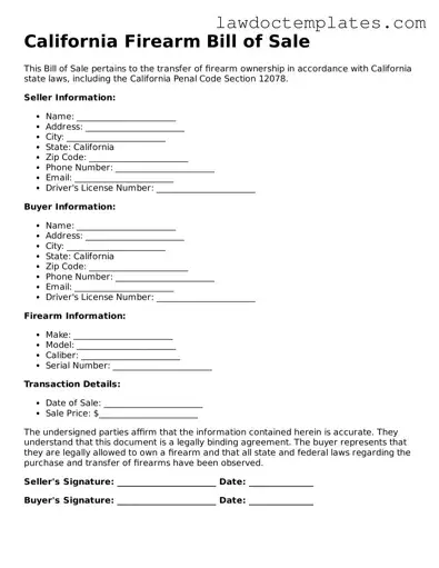 Firearm Bill of Sale Document for California State