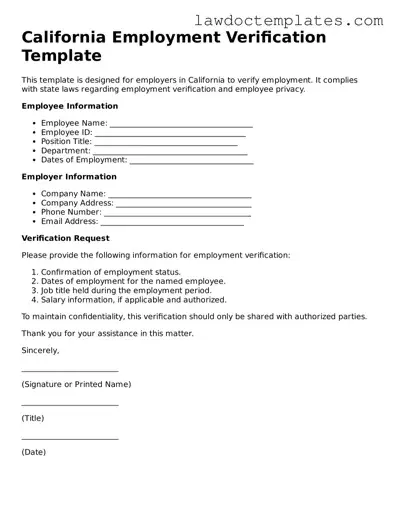 Employment Verification Document for California State