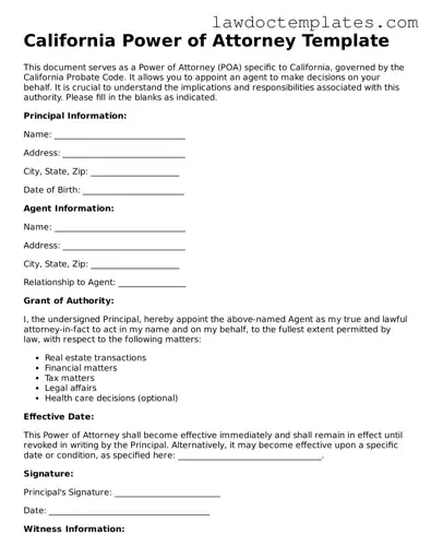 Power of Attorney Document for California State