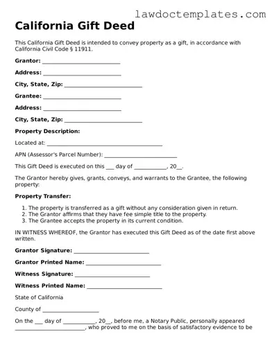 Gift Deed Document for California State