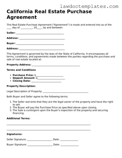 Real Estate Purchase Agreement Document for California State