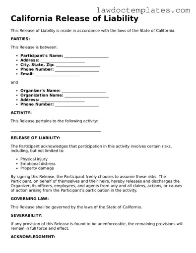 Release of Liability Document for California State