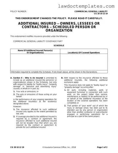 Fill Your Cg 20 10 07 04 Liability Endorsement Form