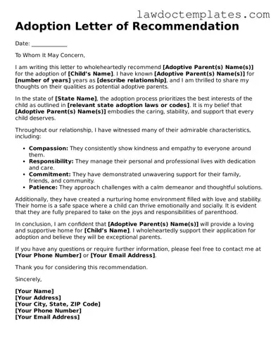 Blank Adoption Letter of Recommendation Document