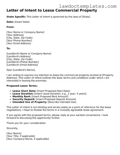 Blank Letter of Intent to Lease Commercial Property Document