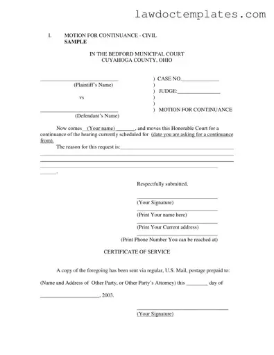 Fill Your Motion For Continuance Form