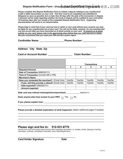 Fill Your Netspend Dispute Form