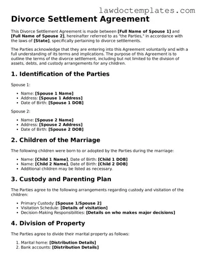 Blank Divorce Settlement Agreement Document