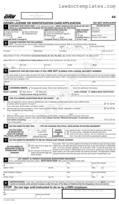 Fill Your Ca Dmv Dl 44 Form