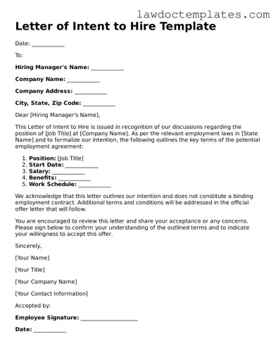 Blank Letter of Intent to Hire Document