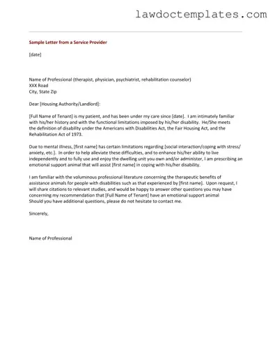 Fill Your Emotional Support Animal Letter Form