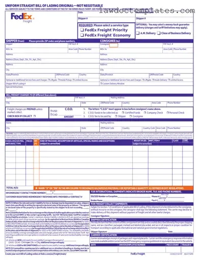 Fill Your Fedex Bill Of Lading Form