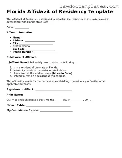 Affidavit of Residency Document for Florida State