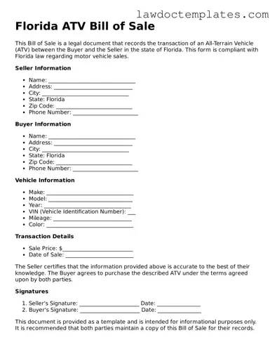 ATV Bill of Sale Document for Florida State