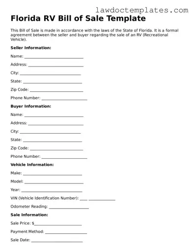 RV Bill of Sale Document for Florida State