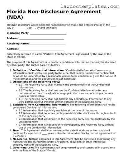 Non-disclosure Agreement Document for Florida State
