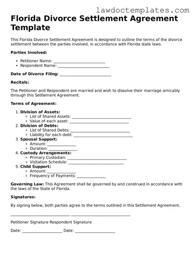 Divorce Settlement Agreement Document for Florida State