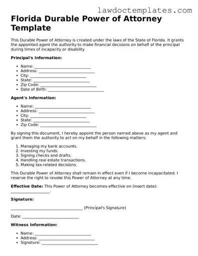 Durable Power of Attorney Document for Florida State
