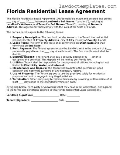 Residential Lease Agreement Document for Florida State