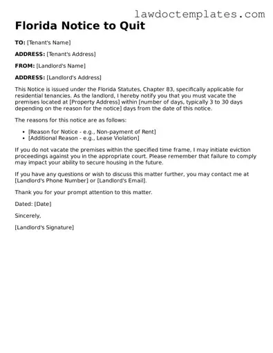 Notice to Quit Document for Florida State