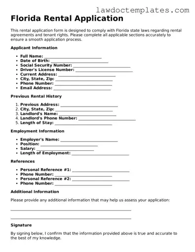 Rental Application Document for Florida State
