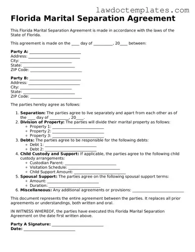 Marital Separation Agreement Document for Florida State