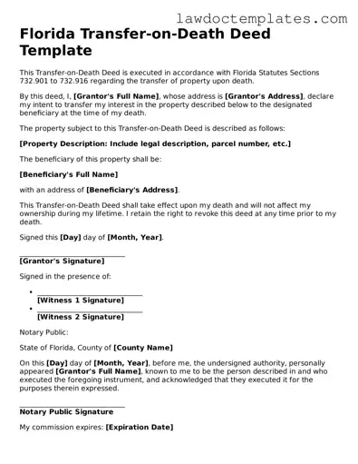 Transfer-on-Death Deed Document for Florida State